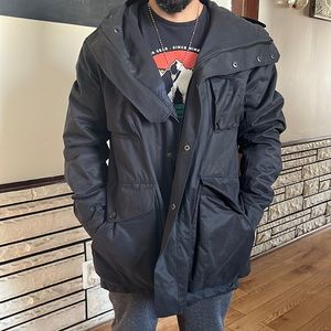 Dark grey almost black long coat for men